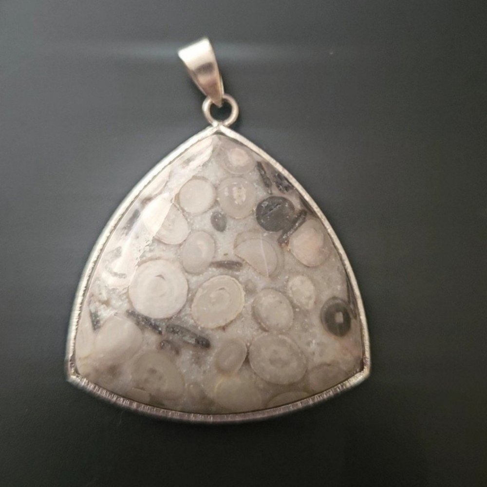 Sterling Silver Ocean Jasper Triangular Pendant 2" - image 1